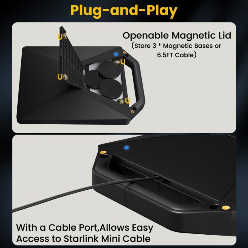 Starlink Mini Magnetic Mount with Protective Silicone Case, 2 in 1 Satellite Dish Mounting Kit & Cover with 200lbs Magnet Bases Handle Shoulder Strap & 1/4"-20 Nuts for RVs Car Boat/Road Trip