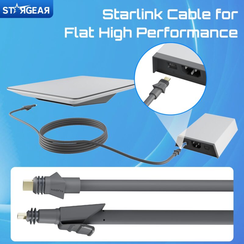 2 32.8FT Starlink Cable Flat High Performance Cable, 22AWG Starlink Accessories Replacement FHP Power Cord Waterproof with End Caps