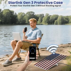 3 Starlink Gen 3 Protective Cover Case, Starlink Standard Gen 3 Case for Satellite Dish, Silicone Hail Protector Cover for Starlink Standard, Waterproof,Impact Resistant to Rocks/Sand/Hail, Flag