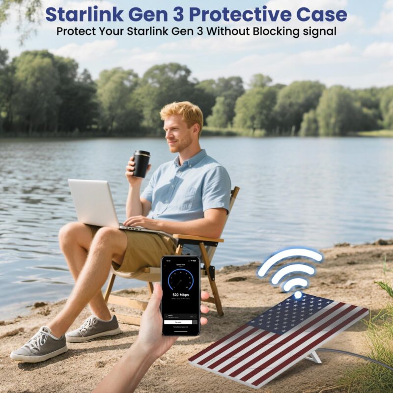 3 Starlink Gen 3 Protective Cover Case, Starlink Standard Gen 3 Case for Satellite Dish, Silicone Hail Protector Cover for Starlink Standard, Waterproof,Impact Resistant to Rocks/Sand/Hail, Flag