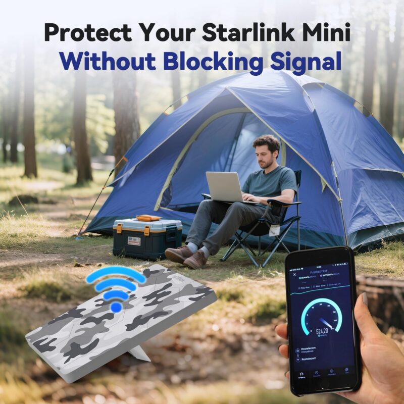 Starlink Mini Protective Cover Case, Hailproof Liquid Silicone Protective Case for Starlink Mini Dish, Starlink Minis Accessories Waterproof Shockproof Portable (Camo)
