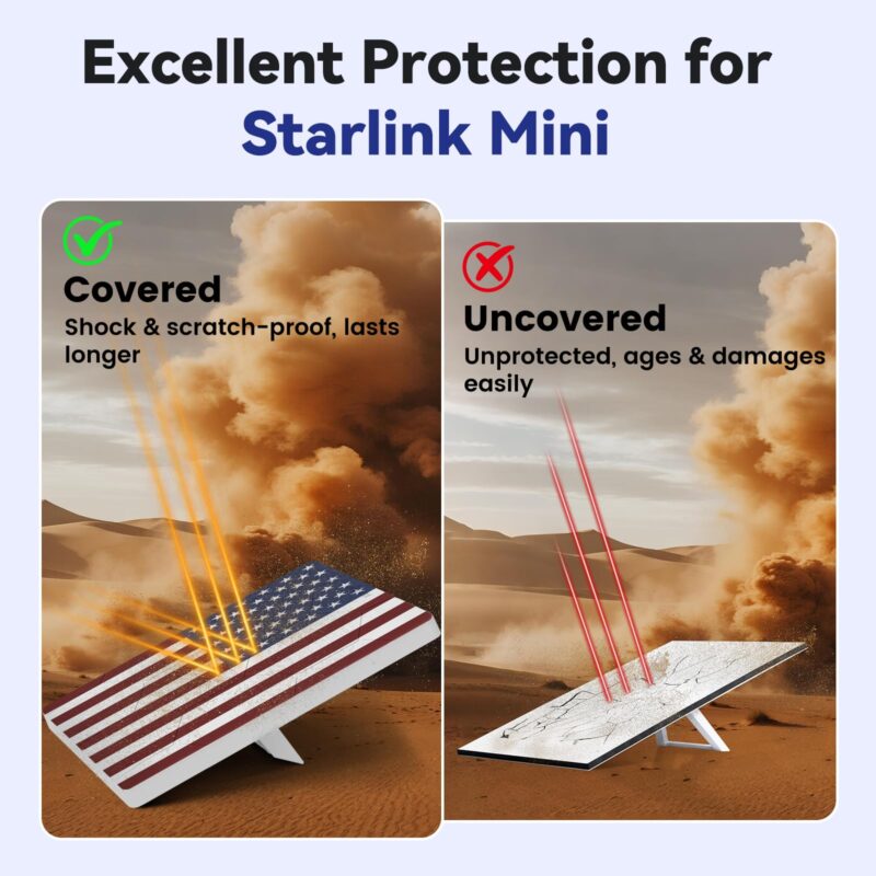 Starlink Mini Protective Cover Case, Hailproof Liquid Silicone Protective Case for Starlink Mini Dish, Starlink Minis Accessories Waterproof Shockproof Portable for Outdoor Camping, Flag