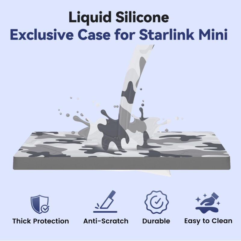 Starlink Mini Protective Cover Case, Hailproof Liquid Silicone Protective Case for Starlink Mini Dish, Starlink Minis Accessories Waterproof Shockproof Portable (Camo)