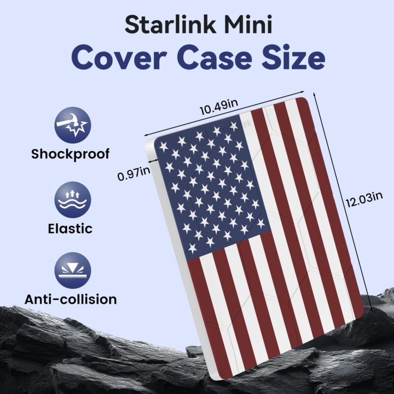 Starlink Mini Protective Cover Case, Hailproof Liquid Silicone Protective Case for Starlink Mini Dish, Starlink Minis Accessories Waterproof Shockproof Portable for Outdoor Camping, Flag