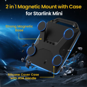 200lbs Strong Magnetic Mount with Protective Case for Starlink Mini, 2 in 1 Satellite Dish Mounting Kit Antenna Accessory with Handle Shoulder Strap & 1/4"-20 Nuts for RVs Car Boat/Road Trip