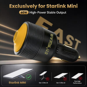 Starlink Mini Car Adapter 12V to 30V DC Step Up Converter with White Indicator Light, 60W Car Cigarette Lighter Adapter for Starlink Mini, Supports 16AWG 50M Cable, Ideal for RV,Boat,Trailer