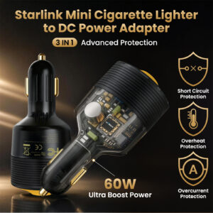 Starlink Mini Car Adapter 12V to 30V DC Step Up Converter with White Indicator Light, 60W Car Cigarette Lighter Adapter for Starlink Mini, Supports 16AWG 50M Cable, Ideal for RV,Boat,Trailer