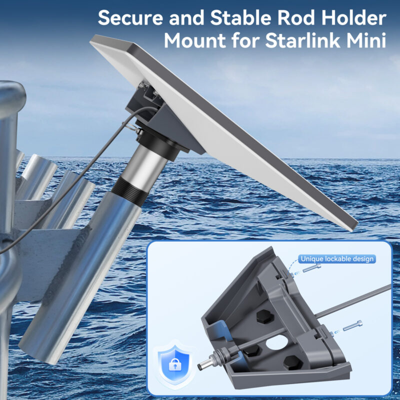 副图4 Starlink Mini Mount, Heavy-Duty & Lockable Starlink Mini Boat Mount, Marine-Grade 360° Swive Fishing Rod Holder Mount for Satellite Dish, Starlink Mini Kit for Boats Yachts Sailboats Trawlers
