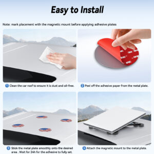 副图5 4PCS Magnetic Mount Plates for Starlink Mini/Gen 3, Adhesive Metal Plates Magnetic Pads for Satellite Dish Magnetic Mount, Antenna Mounting Kit for Car Truck SUV Aluminum/Glass Roof, Flag