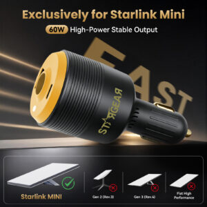 Starlink Mini 3-in-1 Car Adapter, 12V to 30V DC Step Up Converter with Dual USB Ports, 60W Car Cigarette Lighter Adapter for Starlink Mini, Supports 16AWG 50M Cable,Ideal for RV,Boat,Trailer