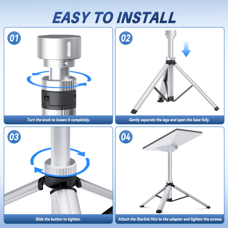 副图6 Starlink Mini Tripod Mount, All Aluminum Portable Starlink Mini Mount, Stable Tripod Stand Compatible with New & Old Pipe Mount Adapters, Starlink Mini Kit Accessories for RV Travel Camping