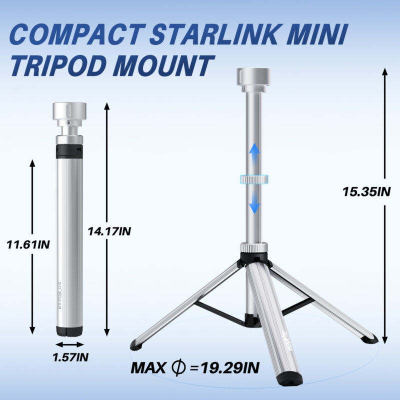 副图9(3)(1) Starlink Mini Tripod Mount, All Aluminum Portable Starlink Mini Mount, Stable Tripod Stand Compatible with New & Old Pipe Mount Adapters, Starlink Mini Kit Accessories for RV Travel Camping
