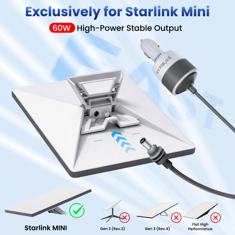 副图07 STARGEAR for Starlink Mini Car Adapter with 16.4FT DC Power Cable, White