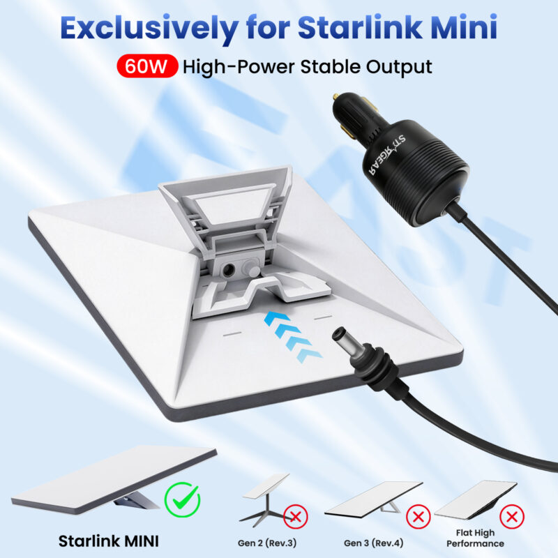 STARGEAR for Starlink Mini Car Adapter with 10FT DC Power Cable, Black