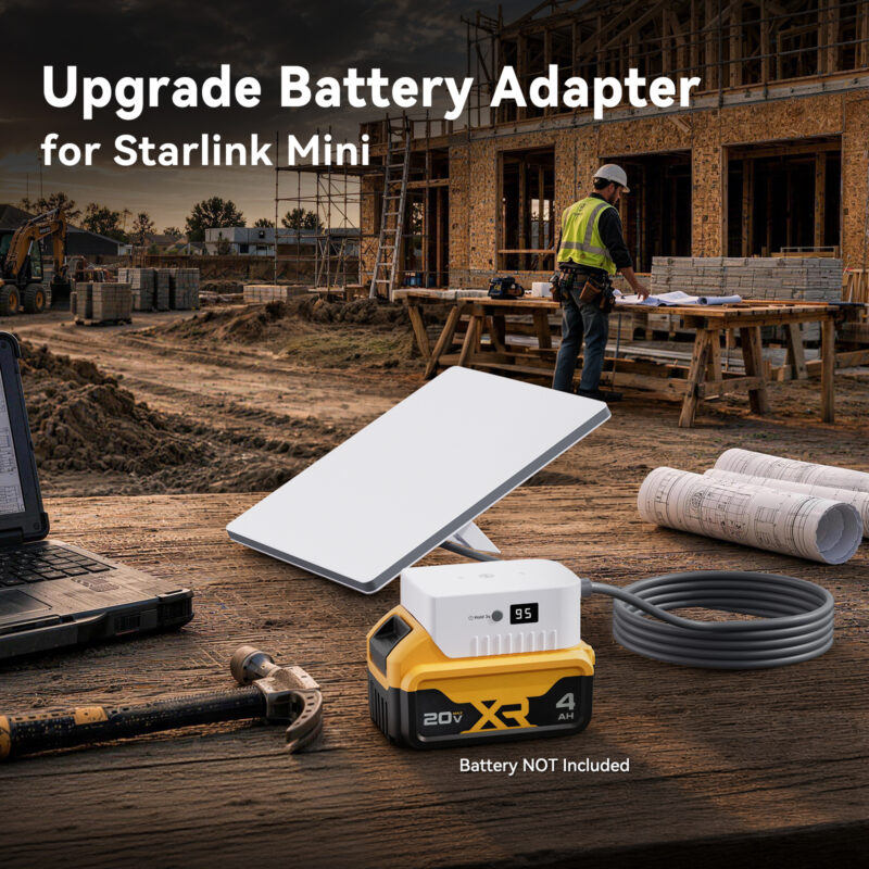 Starlink Mini Power Adapter for De.Walt 20V Battery, Over-Discharge Protection, Battery Level Display & ON/OFF Switch