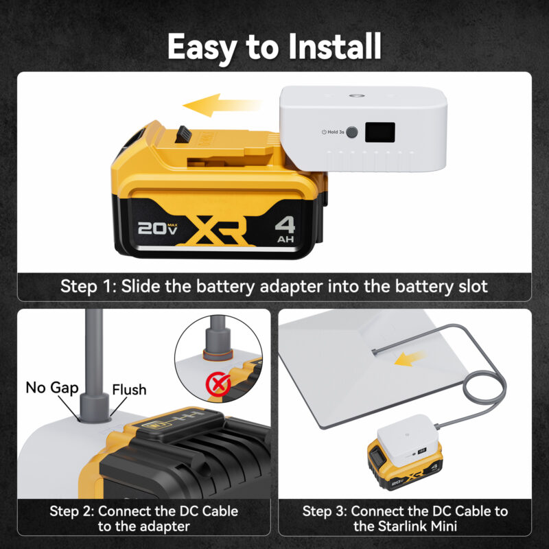 Starlink Mini Power Adapter for De.Walt 20V Battery, Over-Discharge Protection, Battery Level Display & ON/OFF Switch